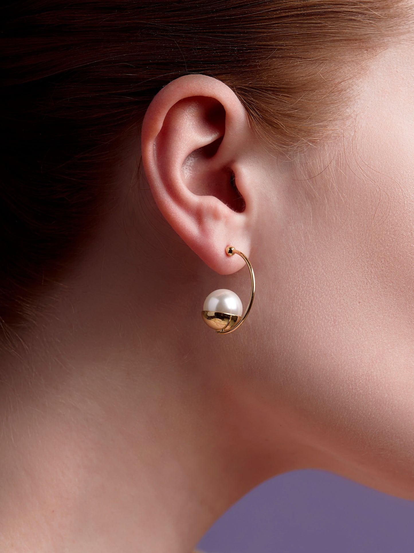 Large Pearl Half Hoop Earring