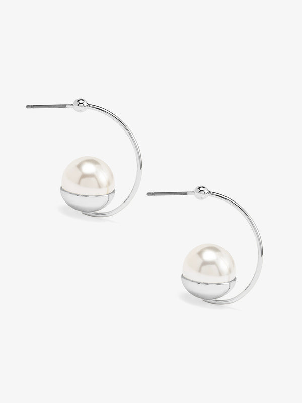 Large Pearl Half Hoop Earring