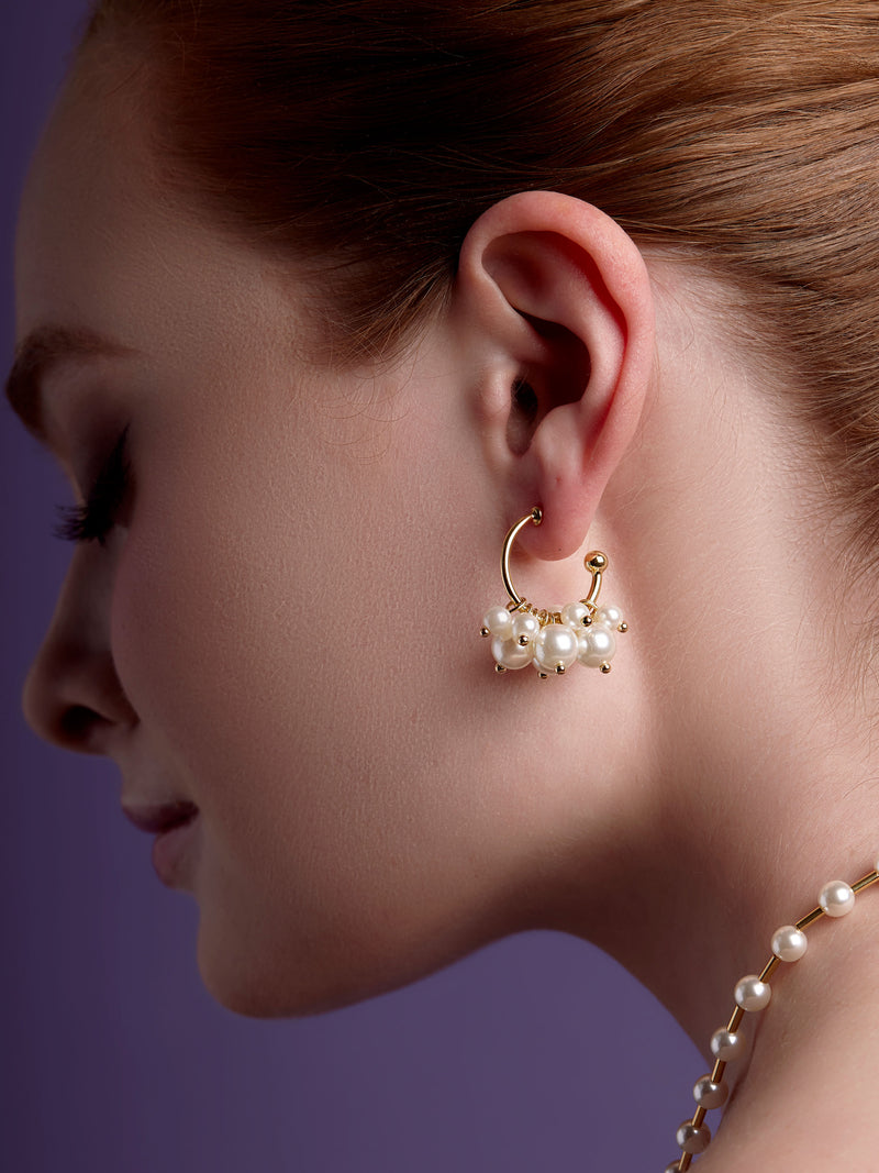 Pearl Cluster Hoop Earring