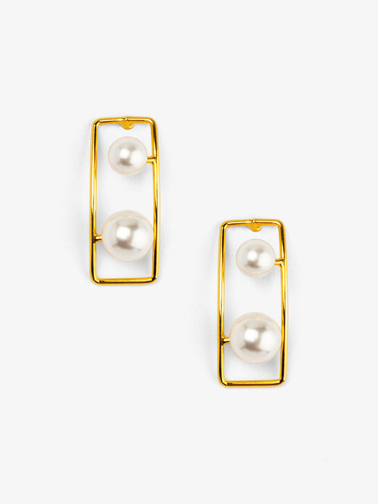 Rectangular Double Pearl Drop Earring