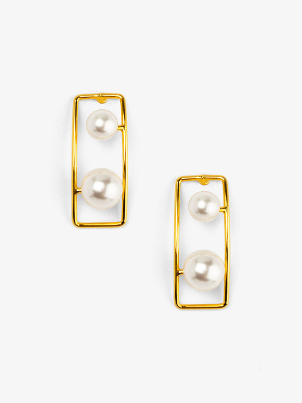 Rectangular Double Pearl Drop Earring