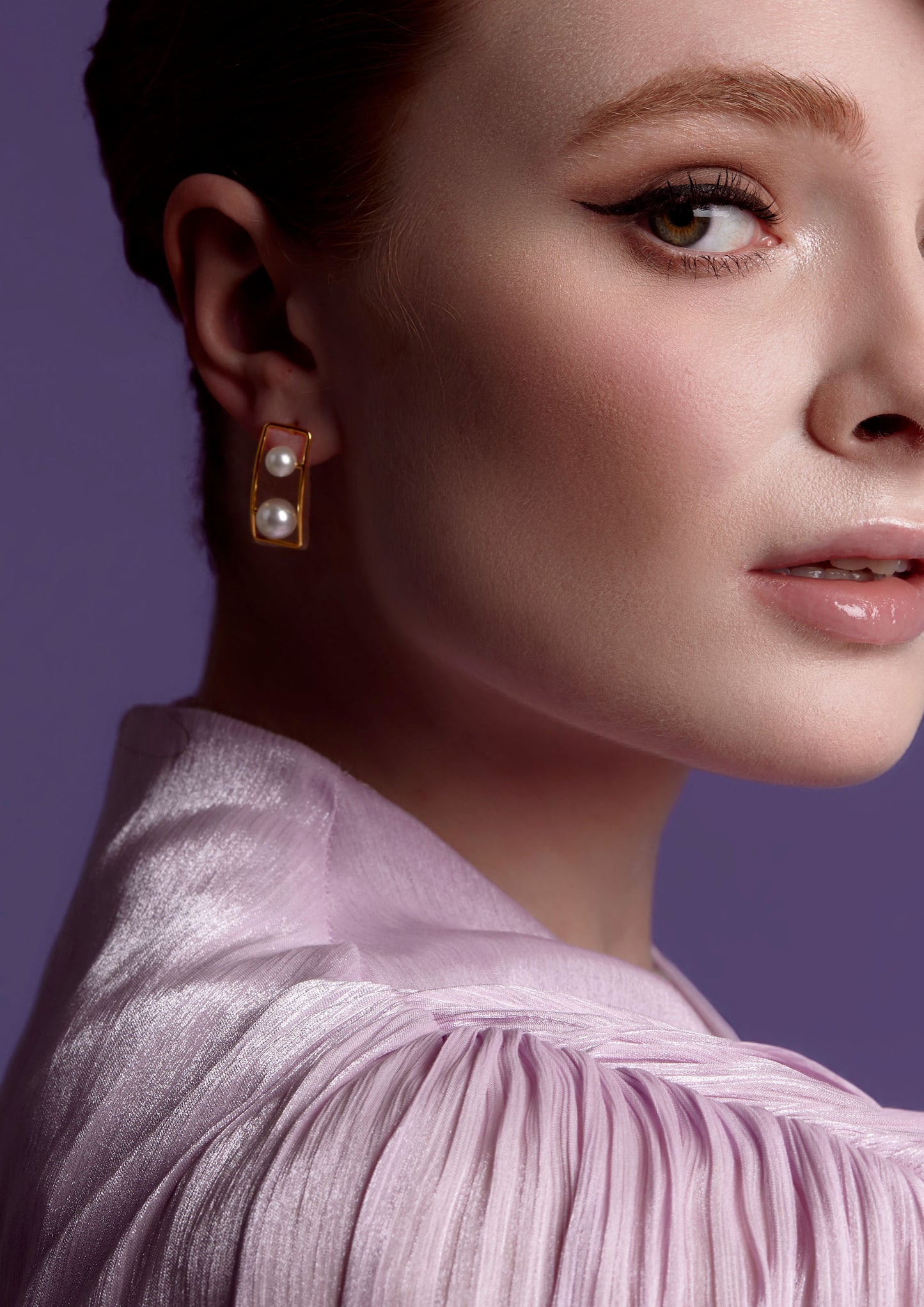 Rectangular Double Pearl Drop Earring