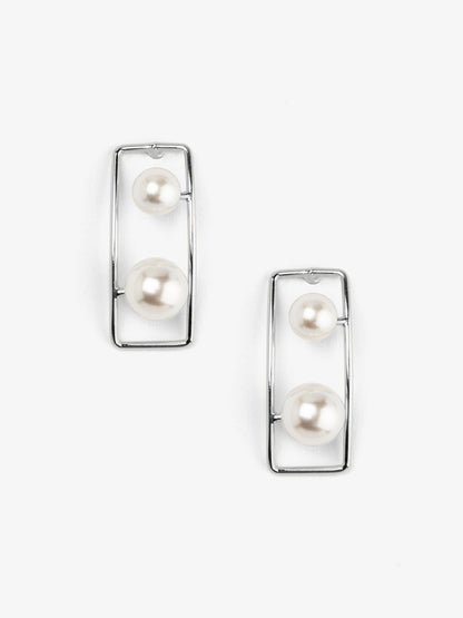 Rectangular Double Pearl Drop Earring