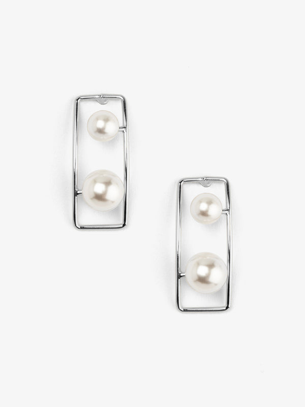 Rectangular Double Pearl Drop Earring