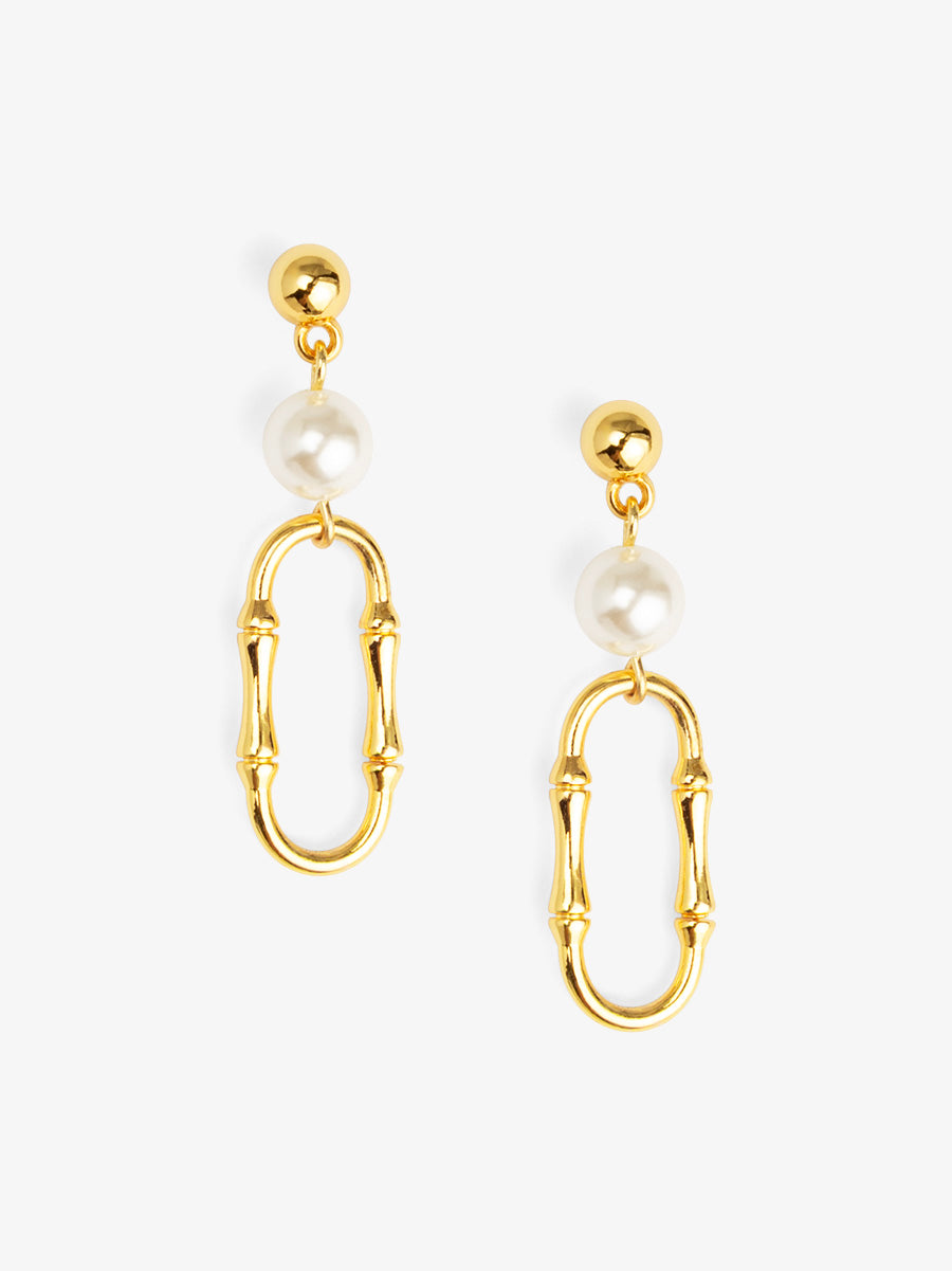 Bamboo Link Pearl Drop Earring