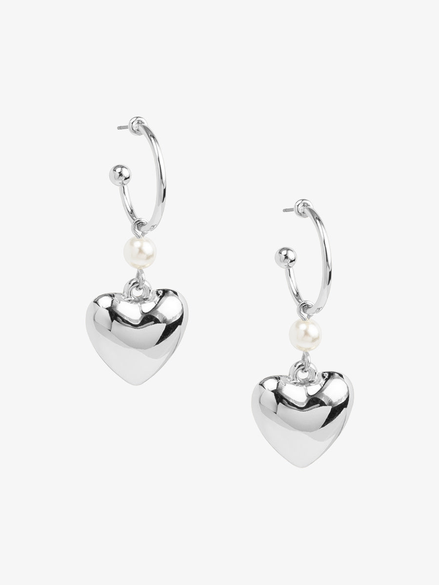 Heart Charm Pearl Hoop Earring