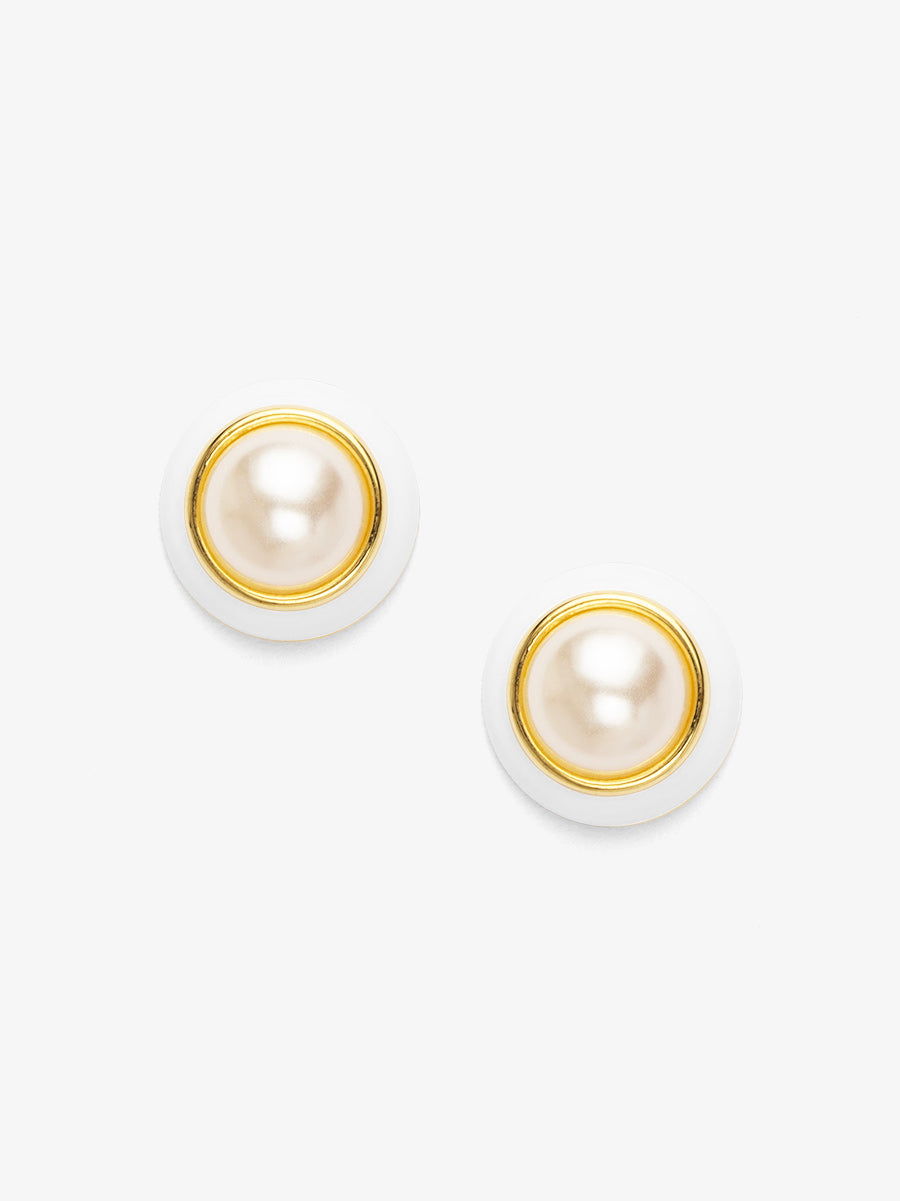 Enamel Rim Pearl Stud Earring