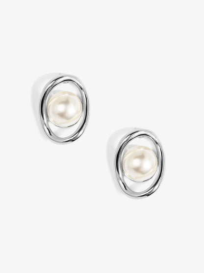 Twisted Orbit Pearl Stud Earring