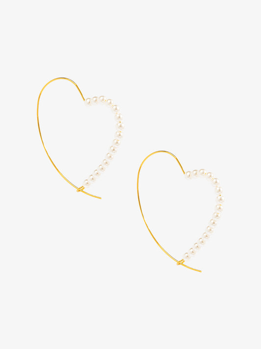 Heartline Pearl Wire Hoop Earring
