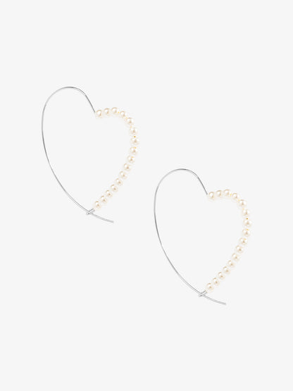 Heartline Pearl Wire Hoop Earring
