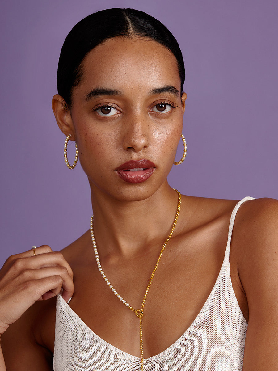 Mixed Bead Hoop Earring