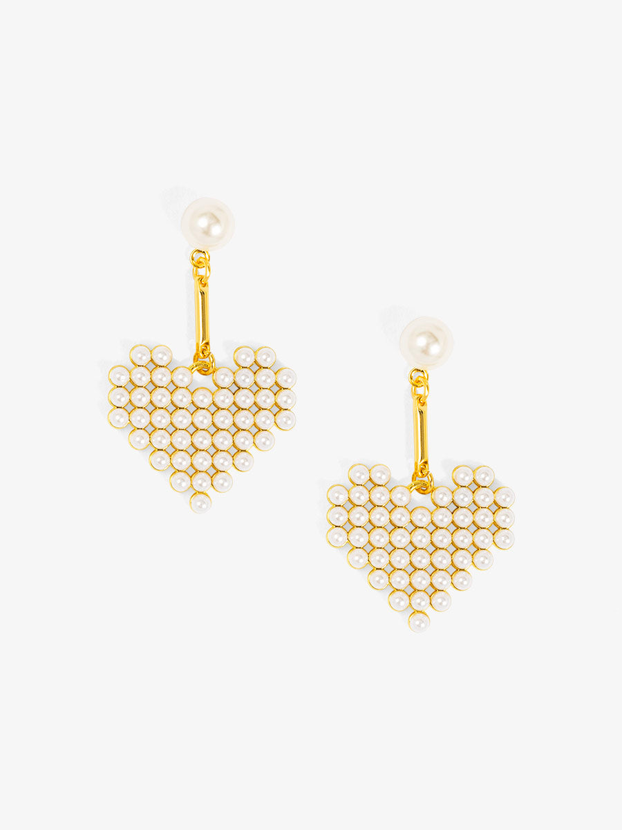 Beaded Heart Pearl Drop Earring