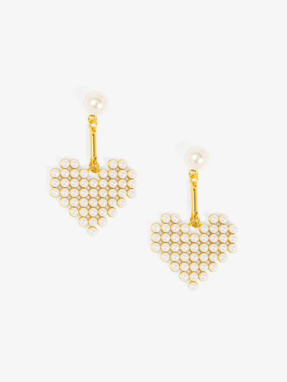 Beaded Heart Pearl Drop Earring
