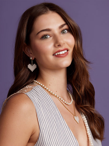 Beaded Heart Pearl Drop Earring