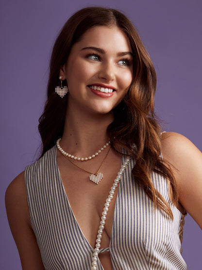 Beaded Heart Pearl Drop Earring