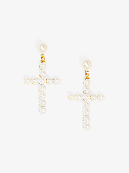 Pearl Cross Drop Earring