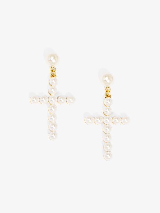 Pearl Cross Drop Earring