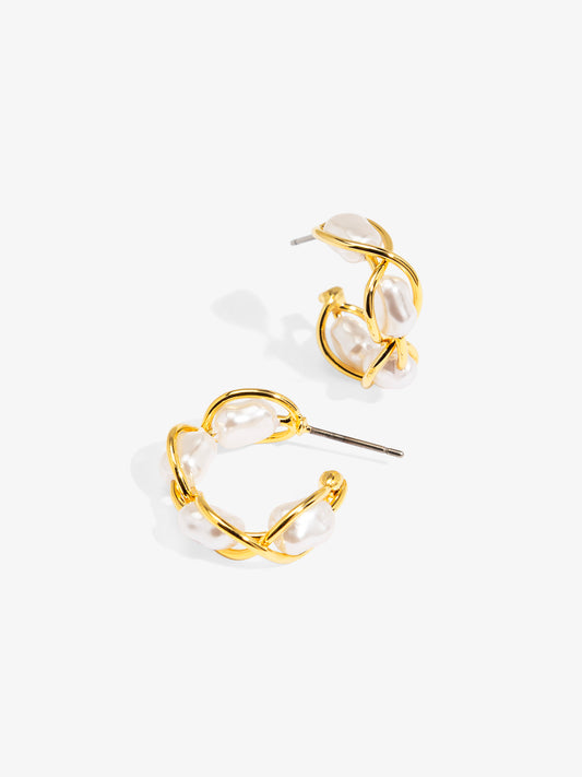 Baroque Pearl Wrapped Hoop Earring