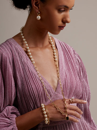 Pearl and Link Silver Lock Necklace