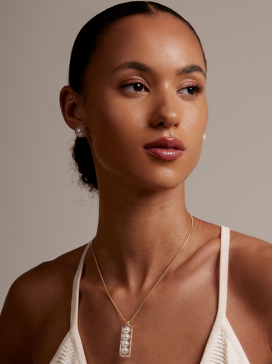 Lucite Pearl Bar Necklace