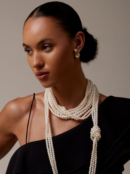 Knotted Layered Pearl Collar Necklace