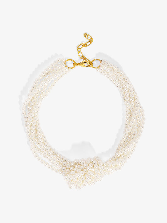Knotted Layered Pearl Collar Necklace