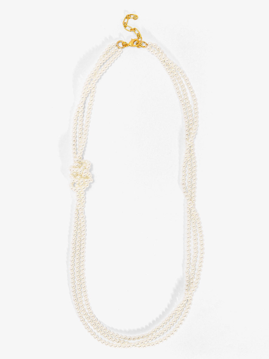 Long Layered Side Knot Pearl Necklace