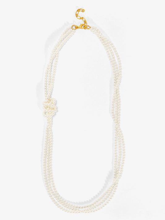 Long Layered Side Knot Pearl Necklace
