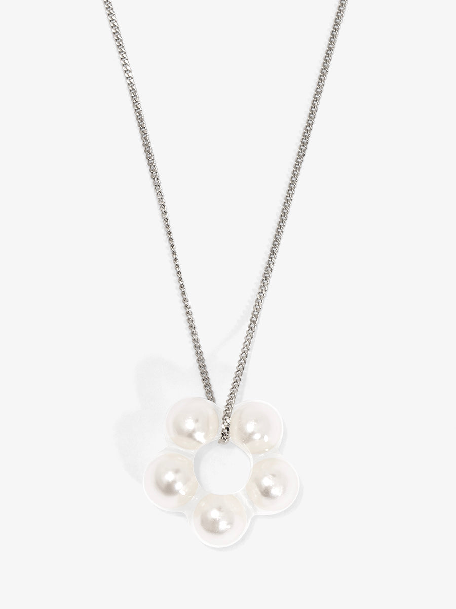 Lucite Covered Pearl Flower Charm Chain Necklace