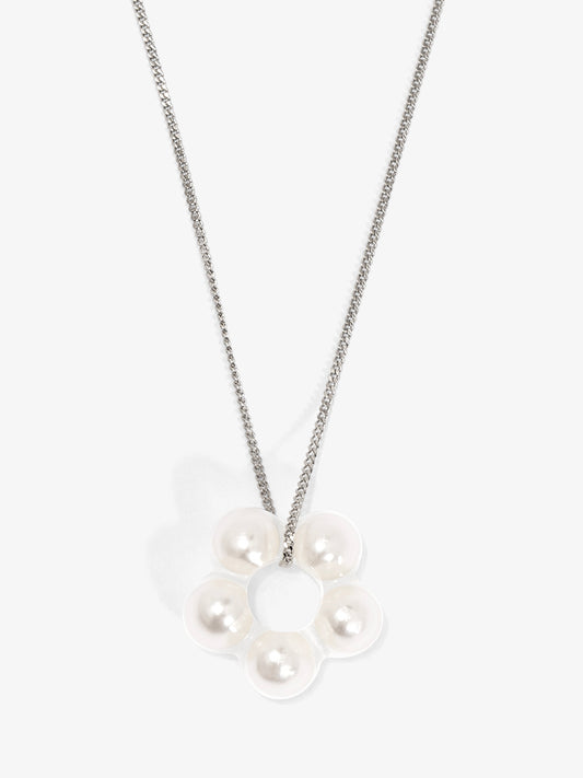 Lucite Covered Pearl Flower Charm Chain Necklace