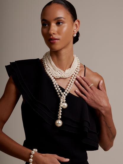 Double Pearl Long Necklace