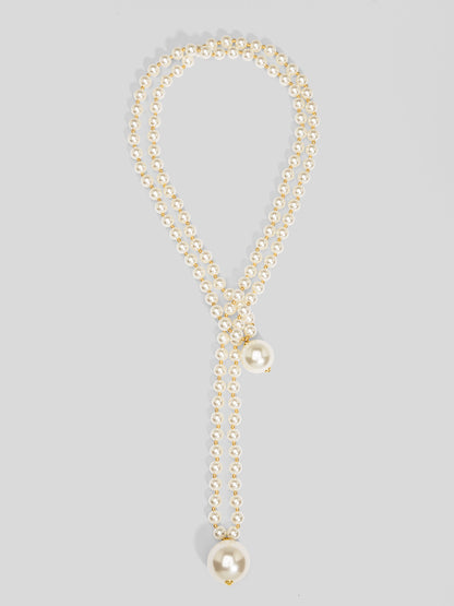 Double Pearl Long Necklace