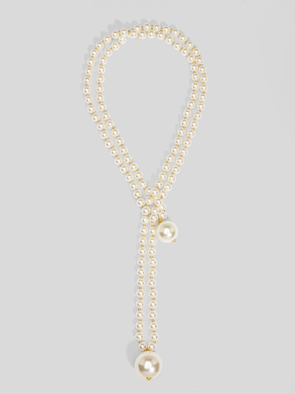 Double Pearl Long Necklace