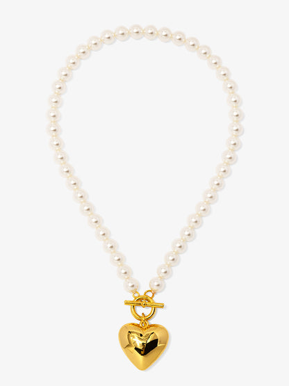 Heart Charm Pearl Collar Necklace