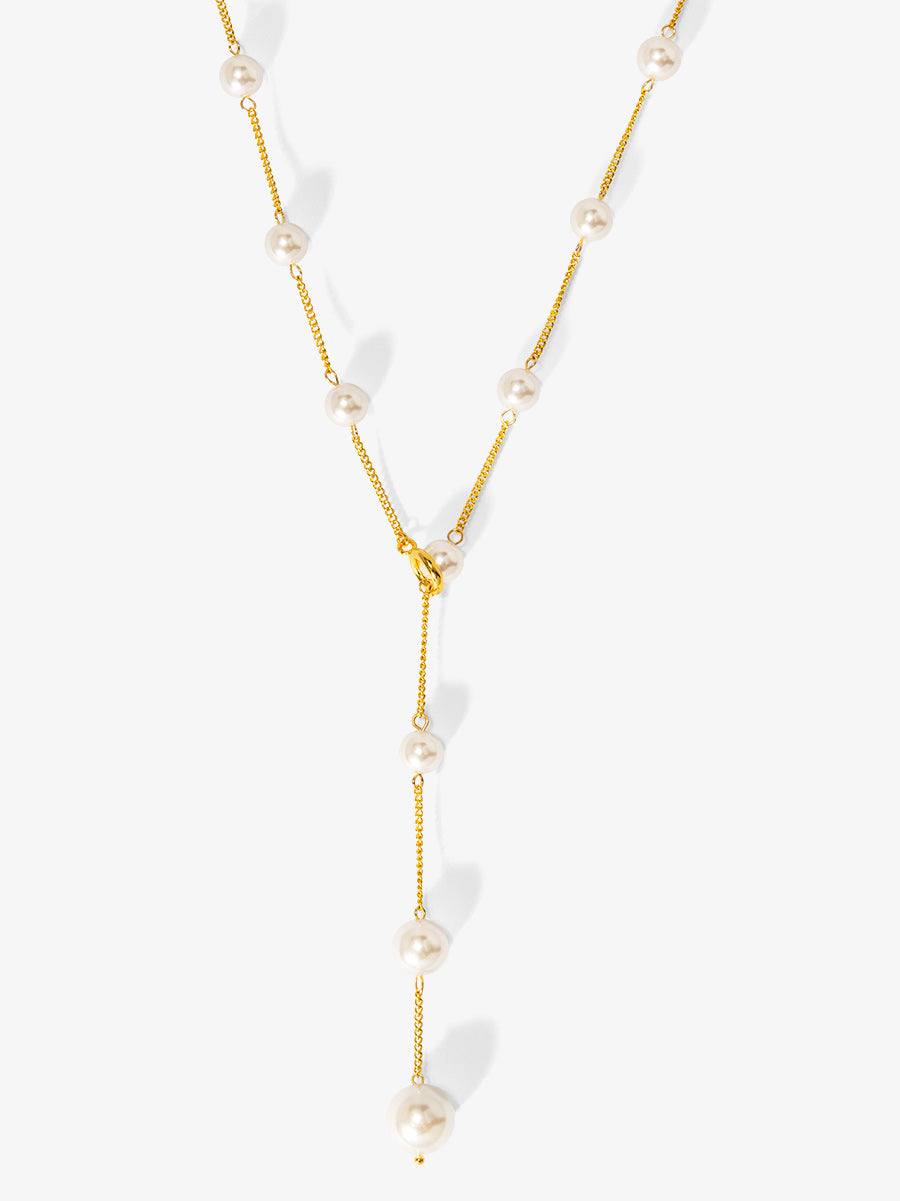 2 in 1 Pearl Lariat Collar Necklace
