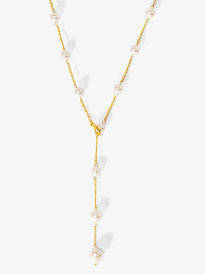2 in 1 Pearl Lariat Collar Necklace