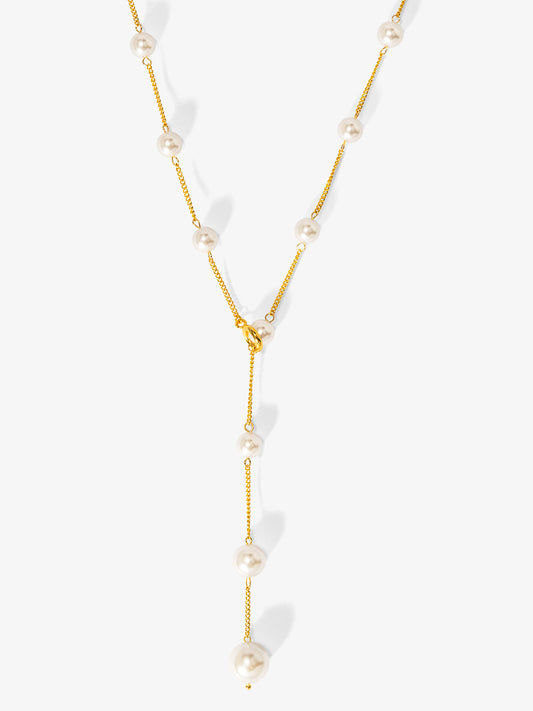2 in 1 Pearl Lariat Collar Necklace