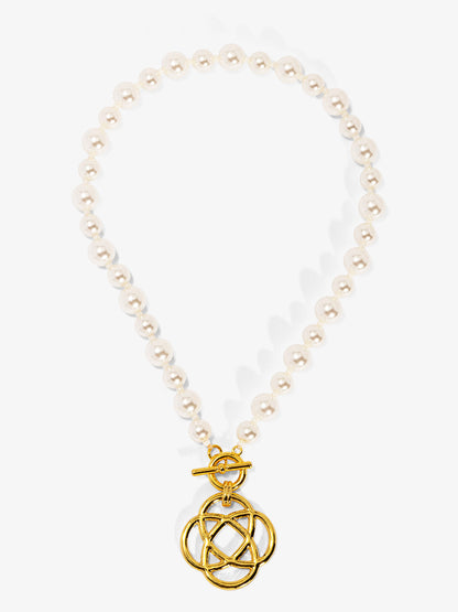 Clover Charm Pearl Beaded Collar Necklace