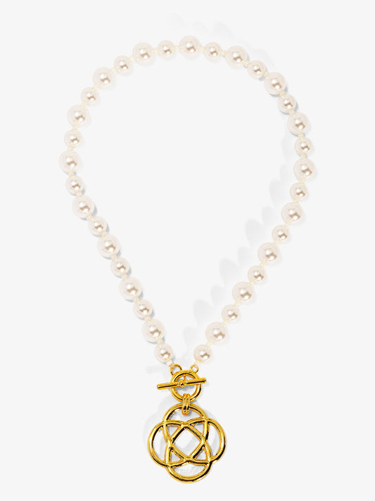 Clover Charm Pearl Beaded Collar Necklace