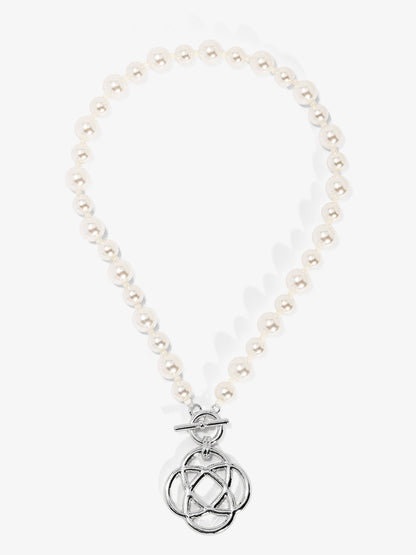 Clover Charm Pearl Beaded Collar Necklace