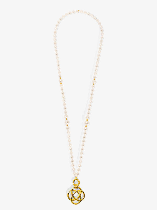 Clover Charm Pearl Beaded Long Necklace
