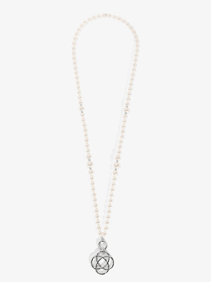 Clover Charm Pearl Beaded Long Necklace