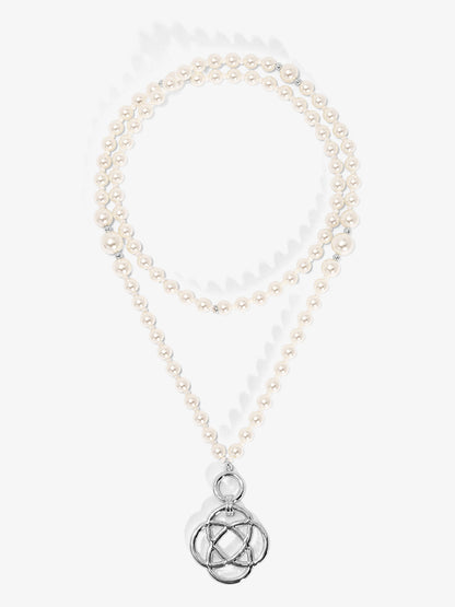 Clover Charm Pearl Beaded Long Necklace