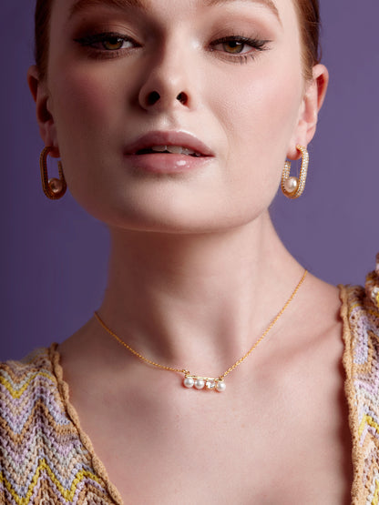 Pearl and Crystal Bar Pendant Necklace