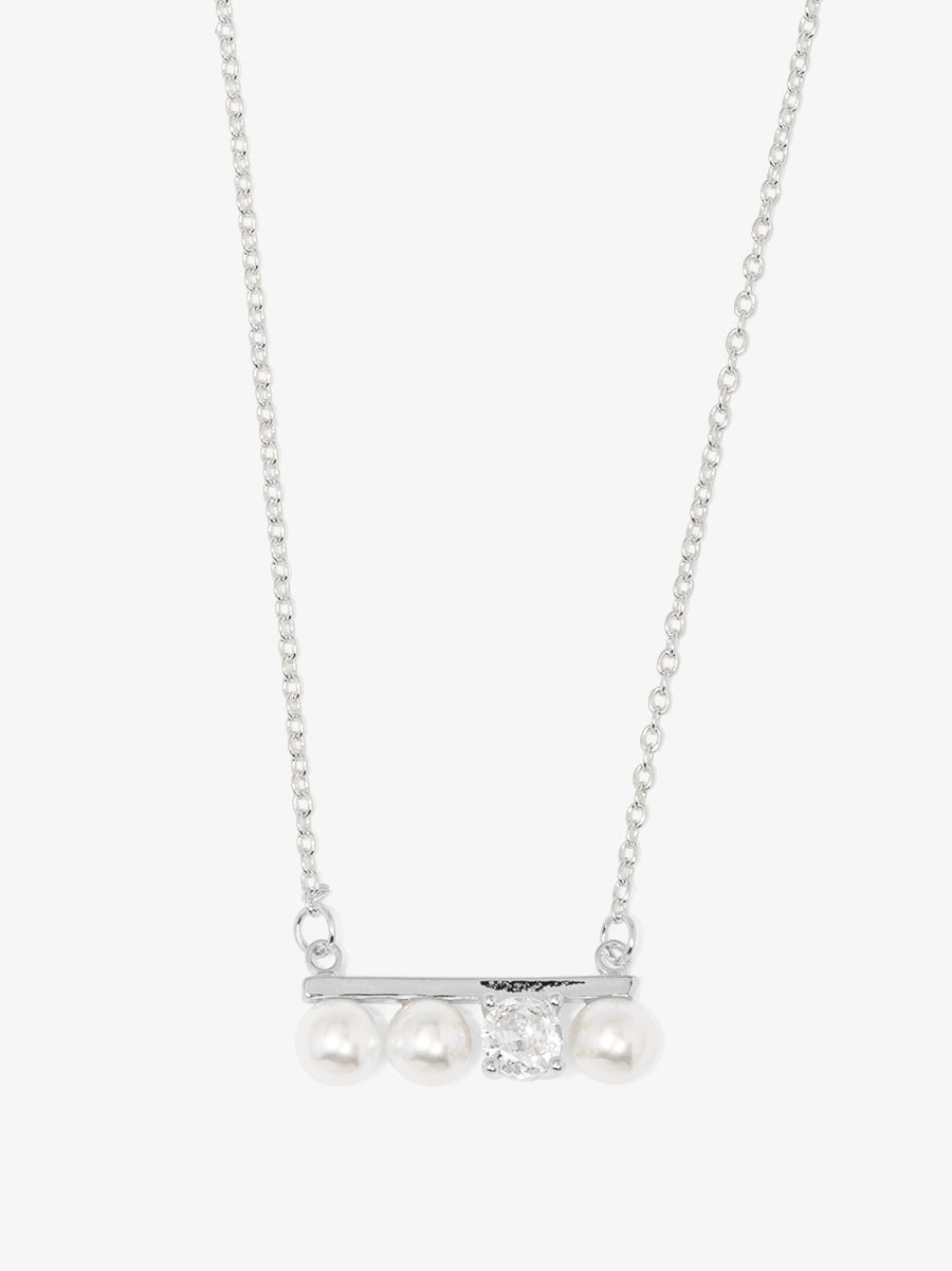 Pearl and Crystal Bar Pendant Necklace