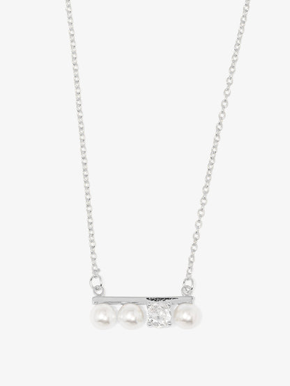 Pearl and Crystal Bar Pendant Necklace