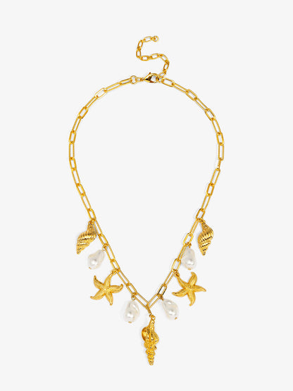 Baroque Pearl and Sea Charm Short Necklace