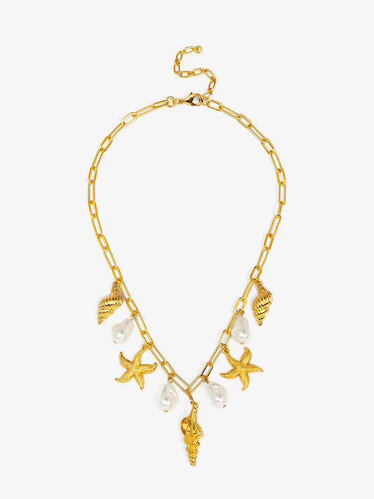 Baroque Pearl and Sea Charm Short Necklace