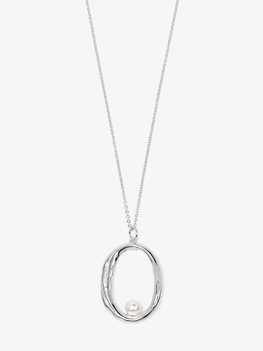 Hammered Oval Pearl Pendant Necklace