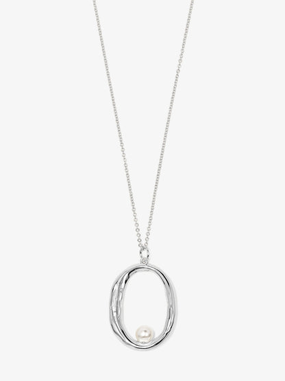 Hammered Oval Pearl Pendant Necklace